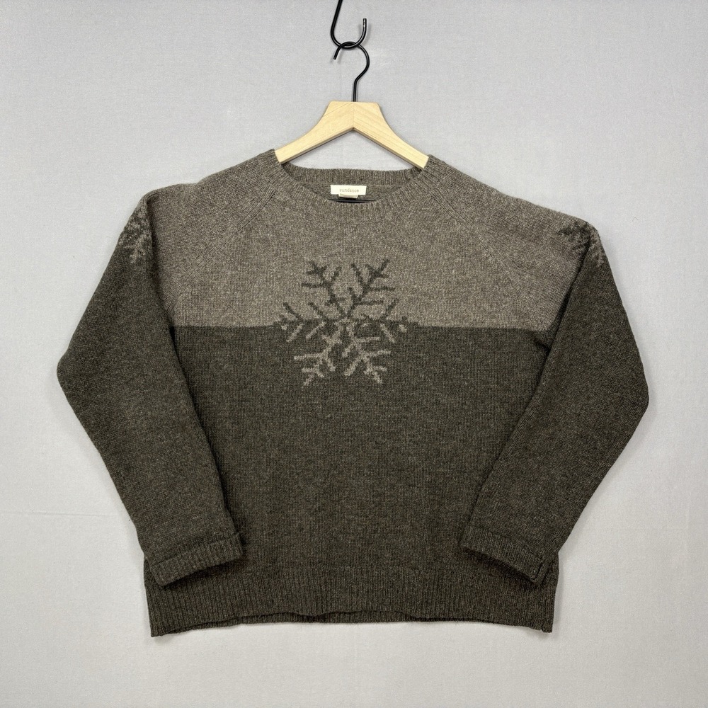 Sundance Snowflake Nordic Sweater Womens Xl 100% Lambswool Crewneck Pullover